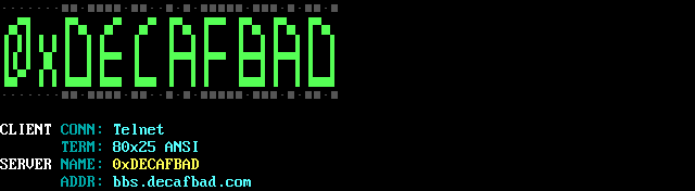 0xDECAFBAD BBS: its own screen, 11 rows