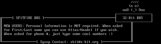 32-Bit BBS: screen 2, 11 rows