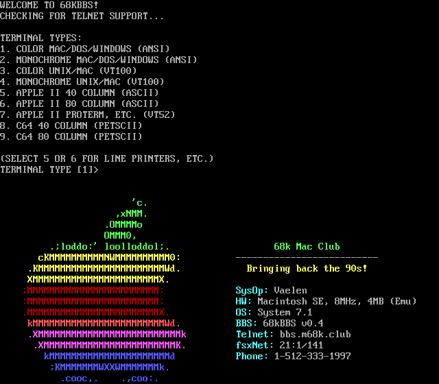 68k Mac Club: its own screen, 35 rows