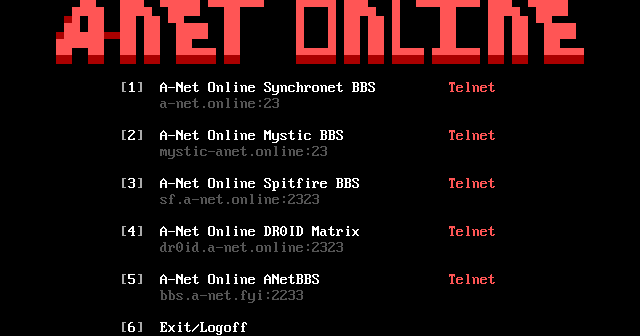 A-Net Online (Menu): its own screen, 21 rows