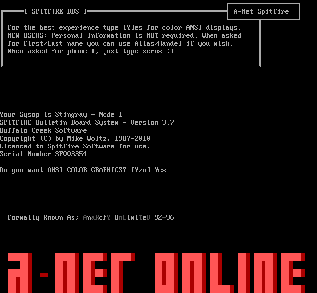 A-Net Online (Spitfire): its own screen, 37 rows