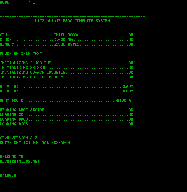 Altair Mini BBS: its own screen, 41 rows