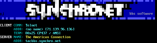 American Connection BBS, The: its own screen, 11 rows