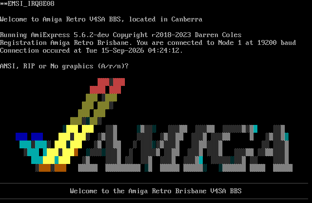 Amiga Retro V4SA BBS: its own screen, 26 rows