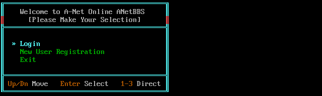 A-Net Online ANetBBS: screen 3, 12 rows