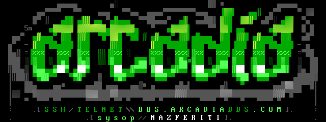 Arcadia BBS: its own screen, 15 rows