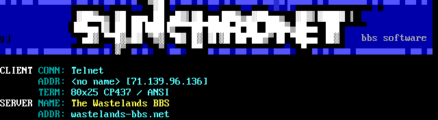 Wastelands BBS: its own screen, 11 rows