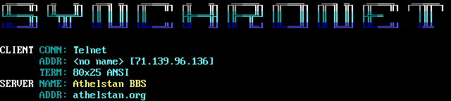 Athelstan BBS: its own screen, 9 rows