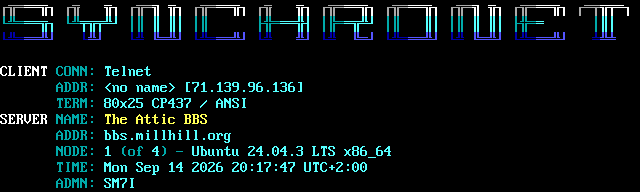 Attic BBS (2): screen 1, 12 rows