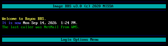 Bayou BBS: its own screen, 11 rows