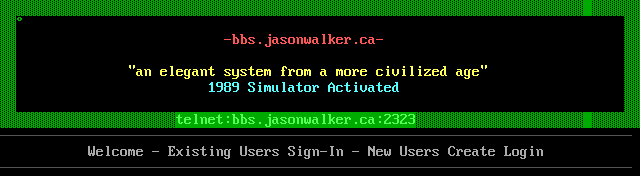 BBS.JasonWalker.ca: its own screen, 11 rows