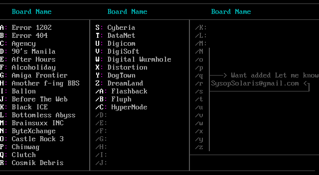 Error 404 BBS Phone Book: screen 1, 22 rows