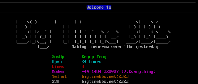 Big Time BBS: screen 1, 17 rows