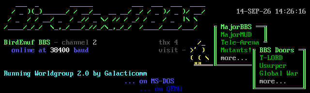 BirdEnuf BBS: its own screen, 12 rows