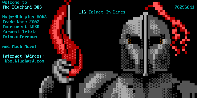 Bluehard BBS: its own screen, 20 rows