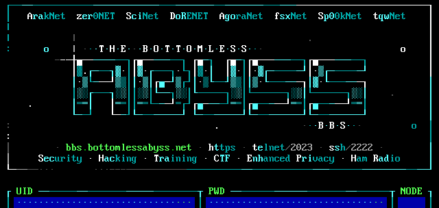 Bottomless Abyss BBS: screen 3, 19 rows