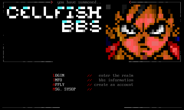 Cellfish BBS: screen 1, 24 rows