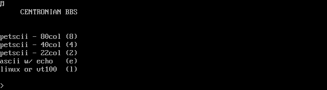 Centronian BBS: its own screen, 11 rows
