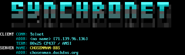 Chosenman BBS, The: its own screen, 12 rows