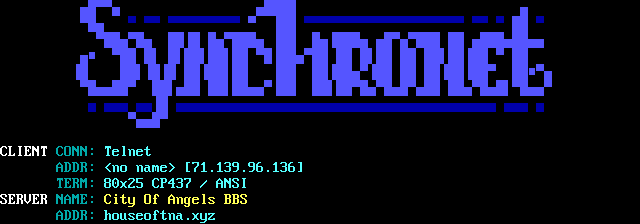 City Of Angels BBS: its own screen, 14 rows