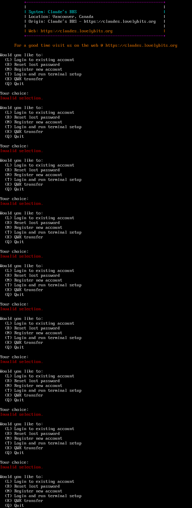 Claude’s BBS: its own screen, 106 rows
