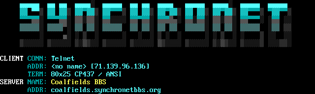 Coalfields BBS: its own screen, 12 rows