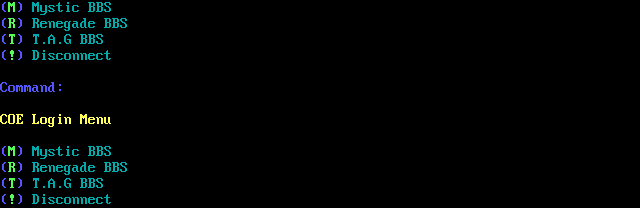 COE BBS: its own screen, 13 rows