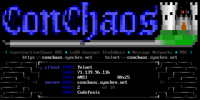 Constructive Chaos BBS: its own screen, 20 rows
