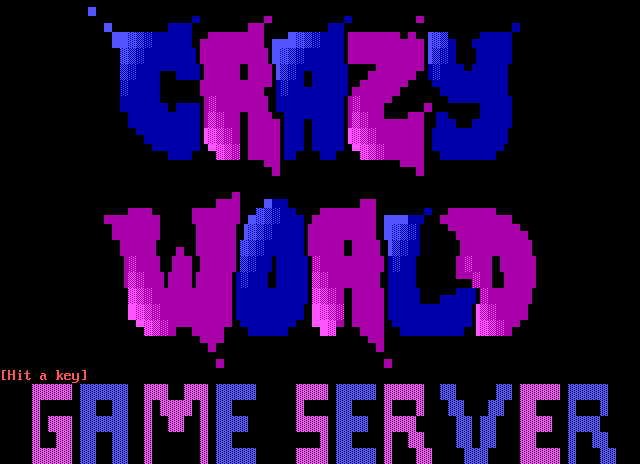 Crazy World BBS (Game Server): its own screen, 29 rows