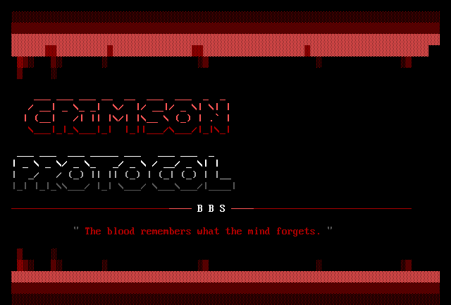 Crimson Protocol BBS: its own screen, 27 rows