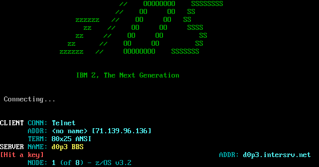 D0P3 BBS: its own screen, 21 rows
