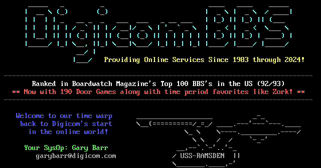 Digicom BBS: screen 1, 21 rows
