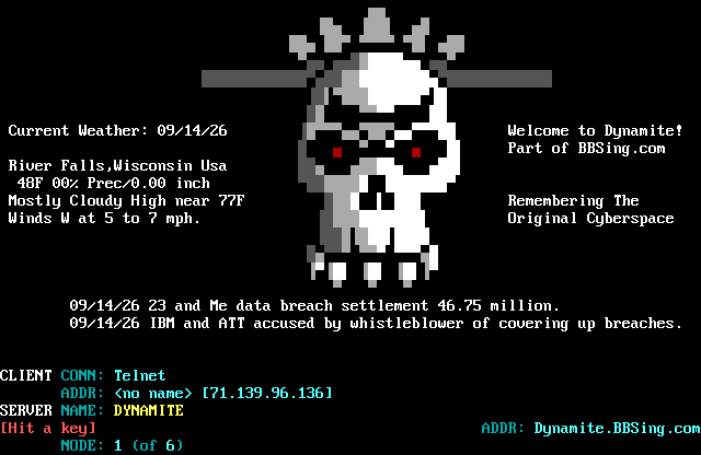 Dynamite BBS (1): its own screen, 26 rows