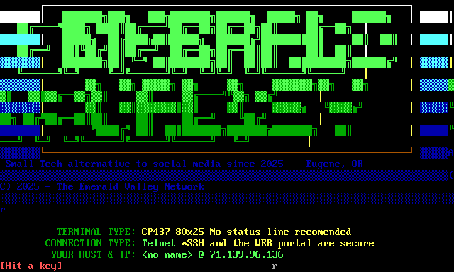 Emerald Valley: its own screen, 24 rows