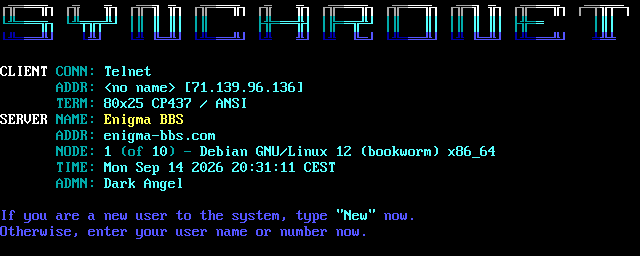 Enigma BBS: screen 2, 16 rows