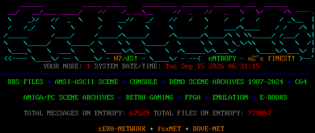 Entropy BBS: its own screen, 17 rows