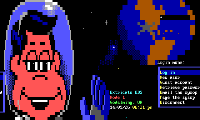 Extricate BBS: screen 1, 24 rows
