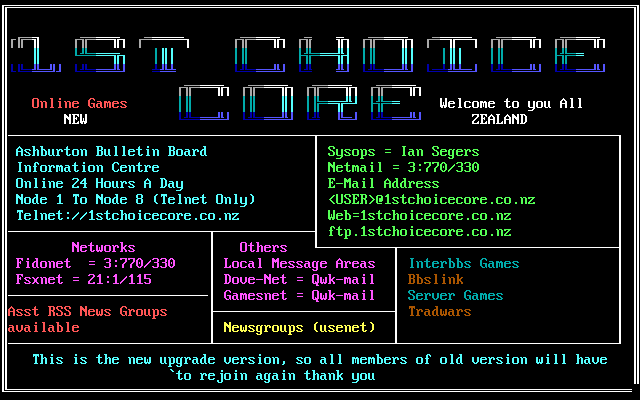 Choice Core BBS (1st): its own screen, 25 rows
