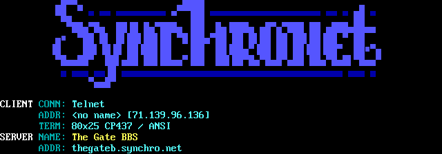 Gate BBS (Synchronet): its own screen, 14 rows