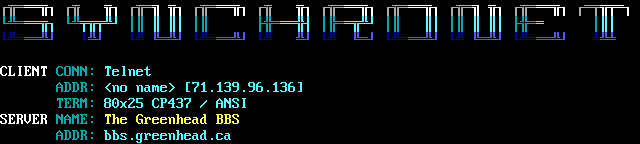 Greenhead BBS: its own screen, 9 rows