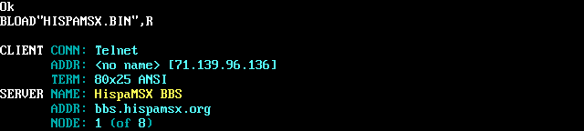 HispaMSX BBS: its own screen, 9 rows