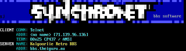 Kalgoorlie Retro BBS: its own screen, 11 rows