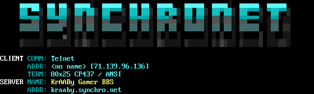 Kraaby Gamer BBS: screen 1, 12 rows