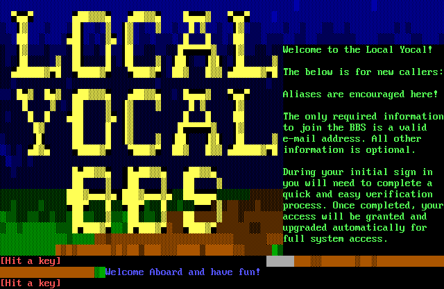 Local Yocal BBS: its own screen, 26 rows