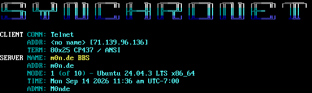 M0n.de BBS: its own screen, 12 rows