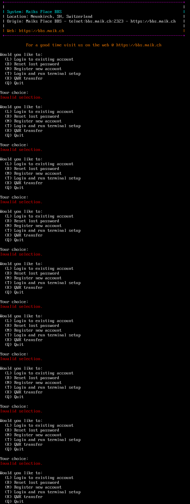 Maiks Place BBS: its own screen, 106 rows