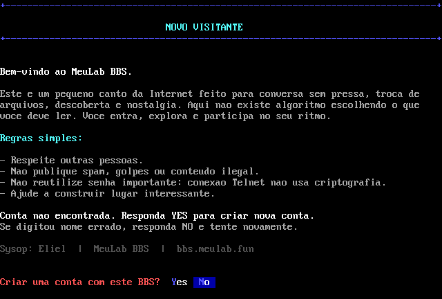 MeuLab BBS: screen 2, 27 rows
