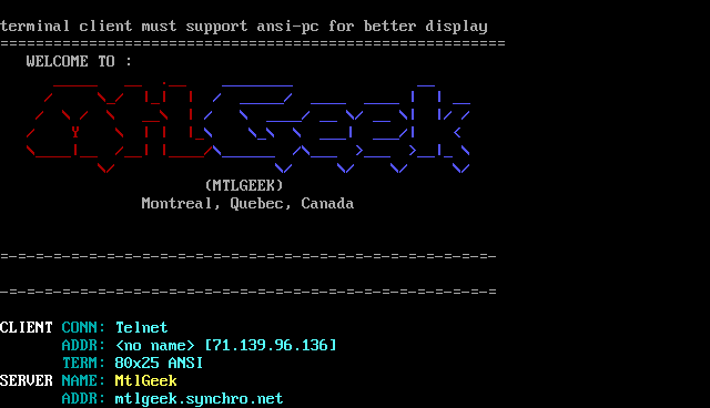 MtlGeek (Synchronet): its own screen, 23 rows
