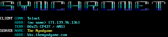 Myndgame BBS: its own screen, 9 rows