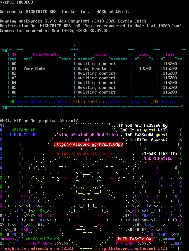 Nightbite BBS: its own screen, 53 rows